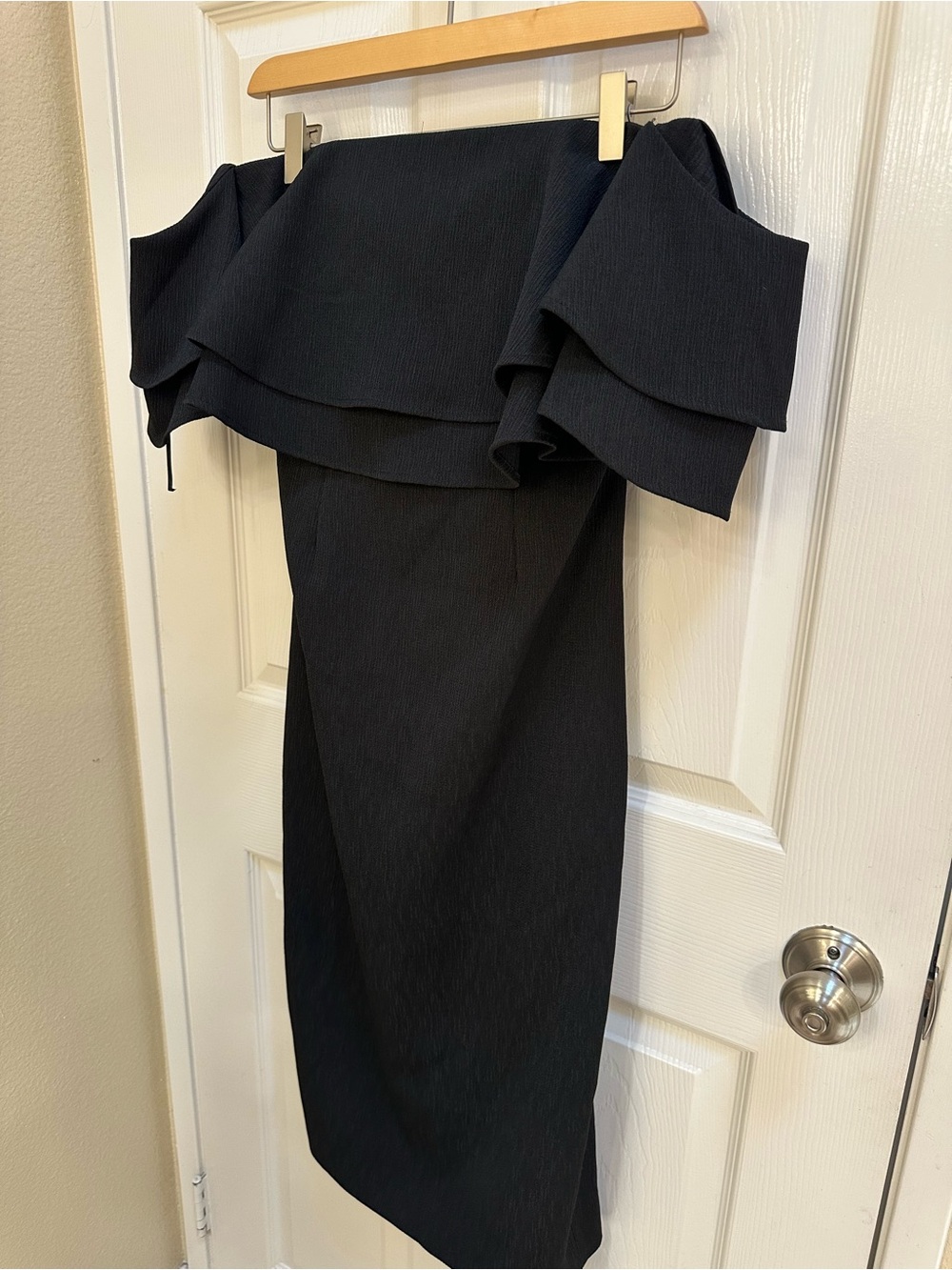 KEEPSAKE the Label Off-Shoulder Black Ruffle Midi Dress